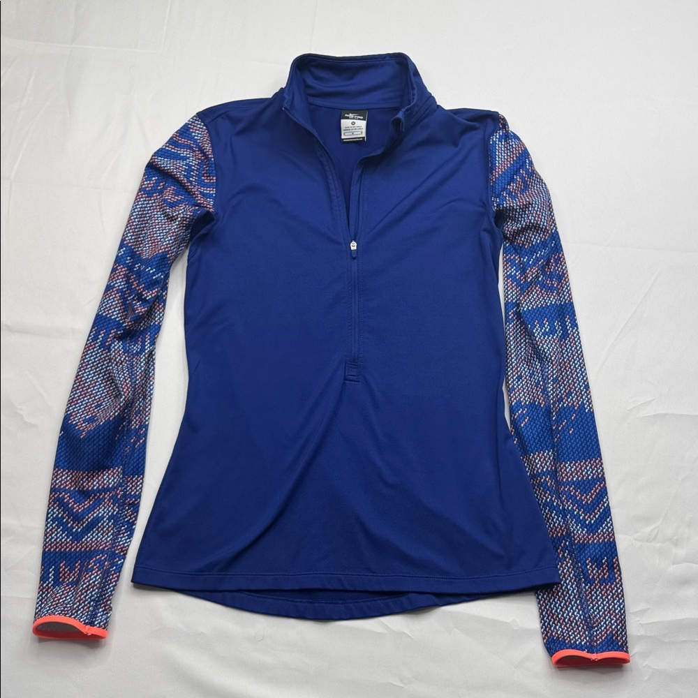 Nike Women's Pro Dri-Fit 1/2 Zip Pullover Sz M medium blue Aztec Nordic pattern